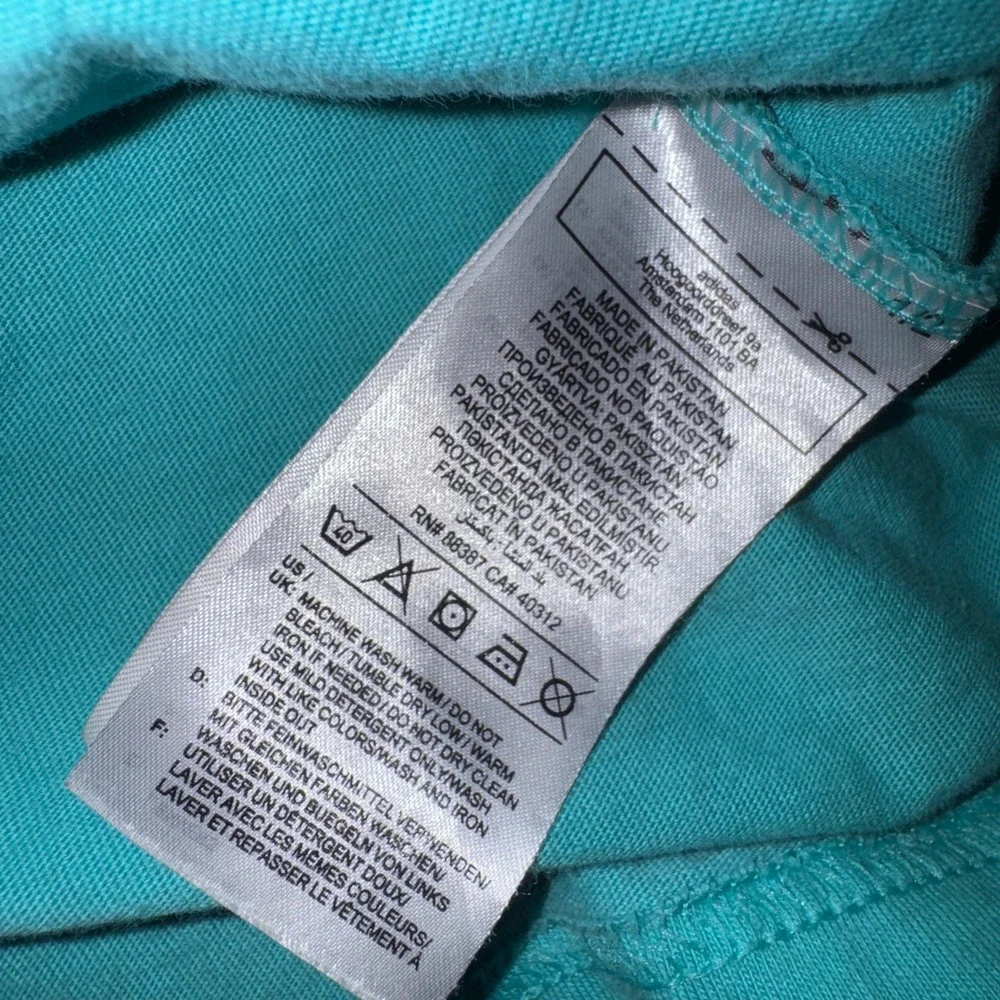 Adidas Mens XL‎ Teal Blue Wavy Graphic T-Shirt HE4801
